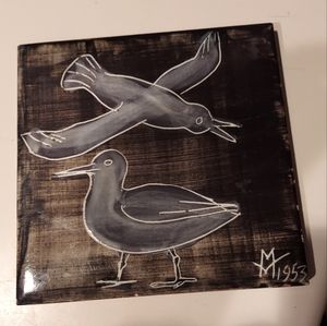 Vintage SEAGULLS Trivet Handpainted Tile 1953 By MV Tiles 6"W X 6"W Squa…